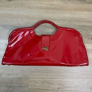 Vintage Patent Top Handle Purse Bag Bright Glossy Red Statement Retro 90s Funky